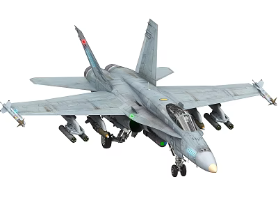 Detailed Military Fighter Jet With Mounted Weapons and Extended Landing Gear 3d model