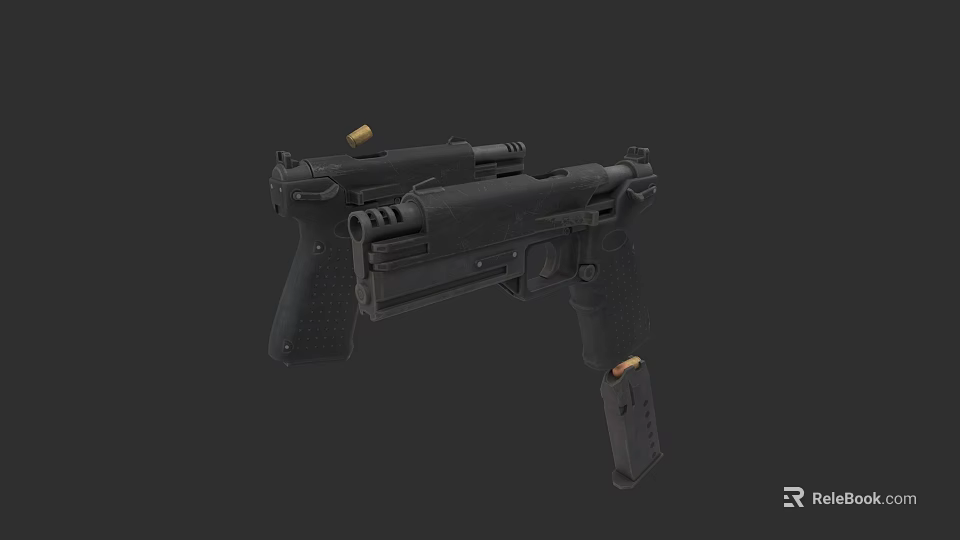 Dual Black Tactical Handguns With Rubber Grip And Metal Body Design 3d model 