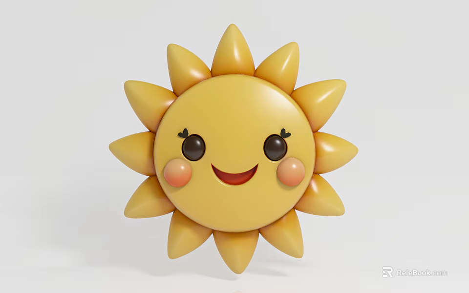 Cute Yellow Sun Shaped Art Installation With Smiling Face And Blush Cheeks 3d model