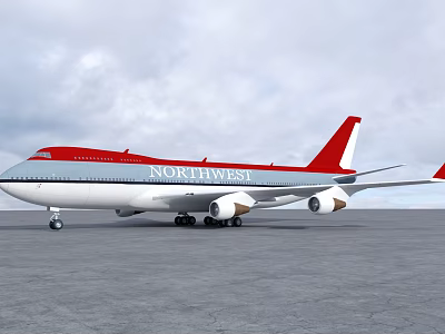 Northwest Red White And Blue Large Passenger Plane Parked On Airport Runway 3d model