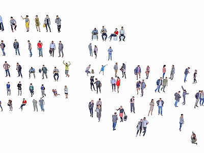 Group of People in Various Poses and Different Clothing on White Background 3d model