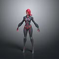 Female Character With Red Hair In Dark Form Fitting Suit And Red Accents Standing Pose