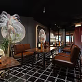 Elegant Modern Restaurant Interior With Leather Seats Wooden Tables And Wine Racks