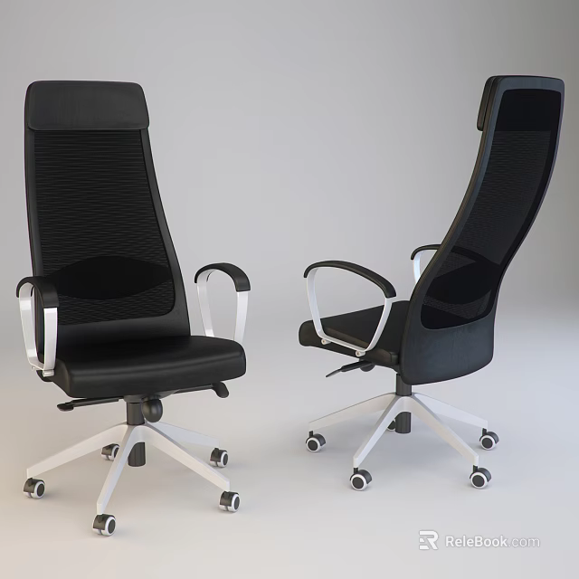 Ergonomic Black Mesh Back Office Chair With White Armrests And Silver Wheels 3d model
