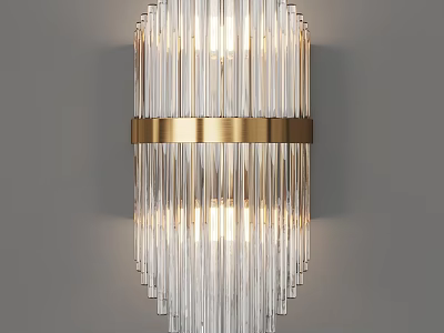 Elegant Modern Wall Sconce Featuring Transparent Vertical Glass Rods and Gold Band 3d model