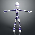 3D Robot Character With Mechanical Design White And Purple Color And Outstretched Arms
