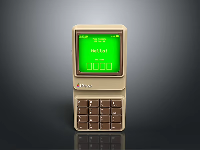 Vintage Olivetti Computer With Green Screen Displaying Hello And Numeric Keypad Design 3d model