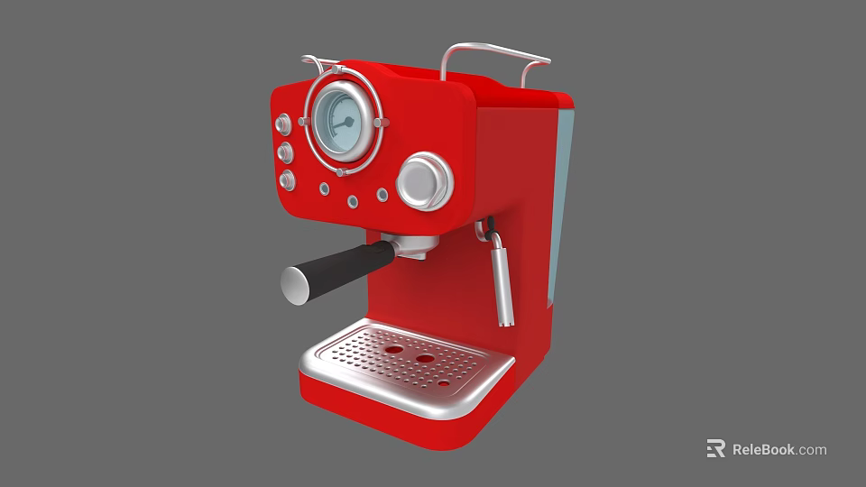 Red Coffee Machine As Modern Kitchen Appliance With Vintage Design Control Knobs And Pressure Gauge 3d model