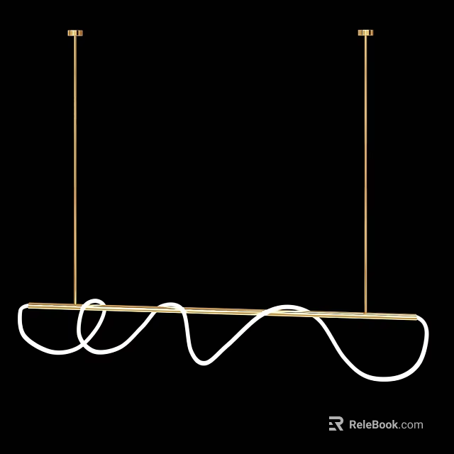 Modern White Wavy Chandelier with Golden Hanging Rods and Curved Design Elements 3d model 