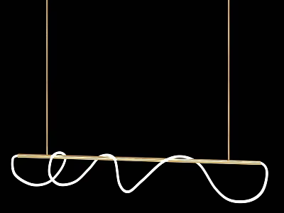 Modern White Wavy Chandelier with Golden Hanging Rods and Curved Design Elements 3d model
