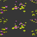 Aquatic Plants With Purple Flowers And Green Lily Pads On Water Surface