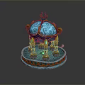 Ornate Blue And Gold Decorative Pavilion With Intricate Patterns Dome Columns And Base