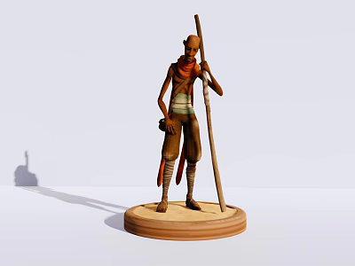 Game Movie Character Statue Holding Long Staff With Striped Top And Pants On Circular Base 3d model