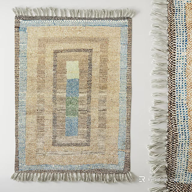 Square Carpet With Multicolor Geometric Pattern Blue Green Yellow And Border Design 3d model 