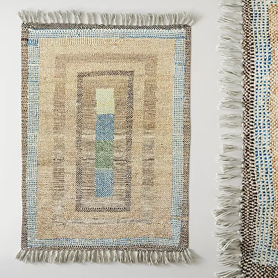 Square Carpet With Multicolor Geometric Pattern Blue Green Yellow And Border Design 3d model