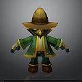 Cute Cartoon Character With Yellow Straw Hat And Green Coat