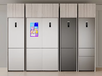 Multiple Modern Refrigerators and Freezers With Different Colors and Smart Displays 3d model