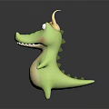 Green Cartoon Game and Movie Character With Golden Horns Big Eyes And Yellow Striped Belly