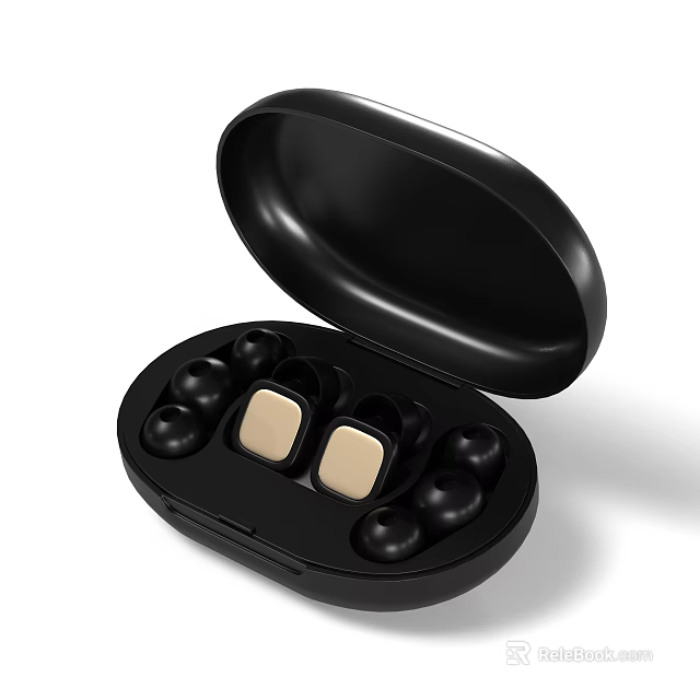 Modern Wireless In Ear Earbuds With Open Black Charging Case 3d model 