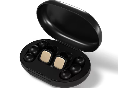 Modern Wireless In Ear Earbuds With Open Black Charging Case 3d model