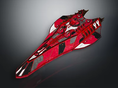 Red And Black Spacecraft Component With Technical Structural Details For Cosmic Missions 3d model