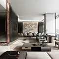 Modern Hotel Public Lounge With Large Windows Mountain View And Elegant Furniture