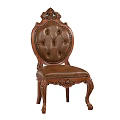 Classic Carved Wood Dining Chair With Brown Tufted Leather Seat And Ornate Back