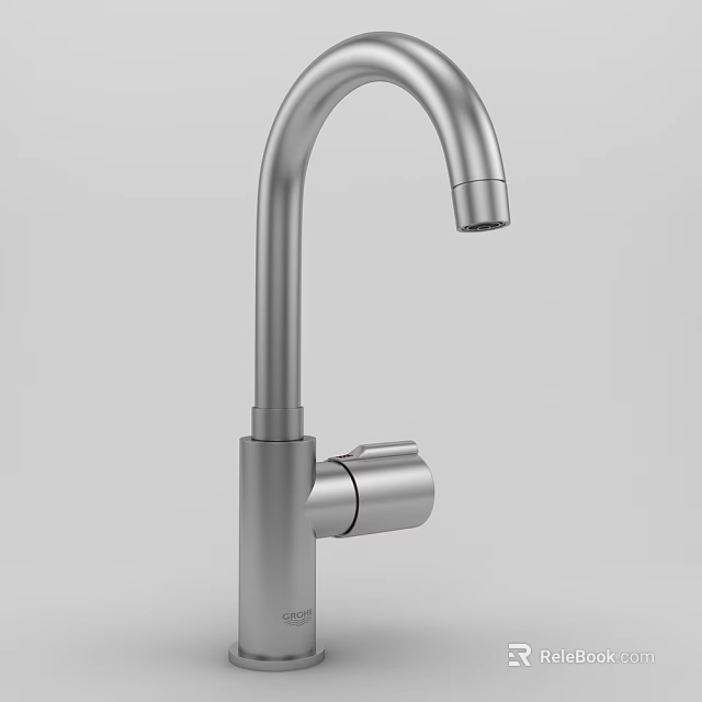 Modern Curved Spout Stainless Steel Faucet with Single Handle and Sleek Design 3d model 