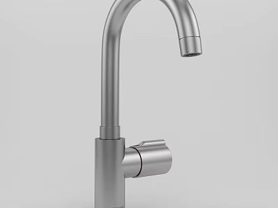 Modern Curved Spout Stainless Steel Faucet with Single Handle and Sleek Design 3d model