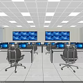 Modern Monitoring Room Setup With Multiple Workstations Computer Screens And Large Display Monitors 3d model