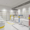 Modern Beauty Hair Salon Interior With White Counter Yellow Accents And Product Displays