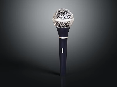 Handheld Microphone With Silver Mesh Grille And Dark Blue Handle Design 3d model