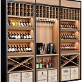 Luxurious Wine Cabinet with Various Wine Bottles Hanging Glasses and Branded Liquor Shelves