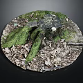 Wood And Stone Circular Surface Decorated With Moss And Fallen Leaves 3d model