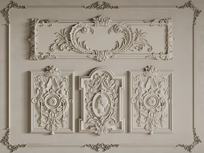 Classical Carved Decorative Panels With Intricate Floral Patterns For Elegant Interior Wall Decor 3d model