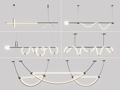 Modern Chandelier Designs with Curved Lines Ring Shapes and Metal Frames 3d model