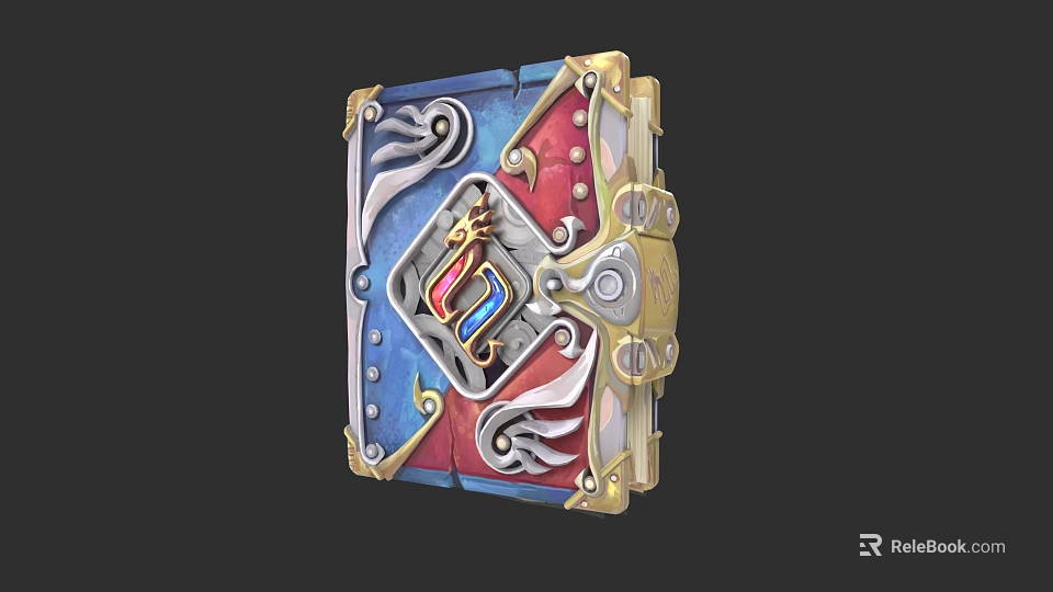 Ornate Decorative Box Featuring Golden Frame Red Blue Accents And Intricate Patterns 3d model 