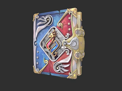Ornate Decorative Box Featuring Golden Frame Red Blue Accents And Intricate Patterns 3d model