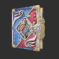 Ornate Decorative Box Featuring Golden Frame Red Blue Accents And Intricate Patterns