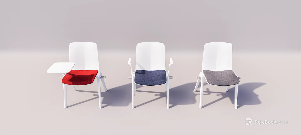 Modern Office Chairs With White Frames And Red Blue Gray Cushions 3d model