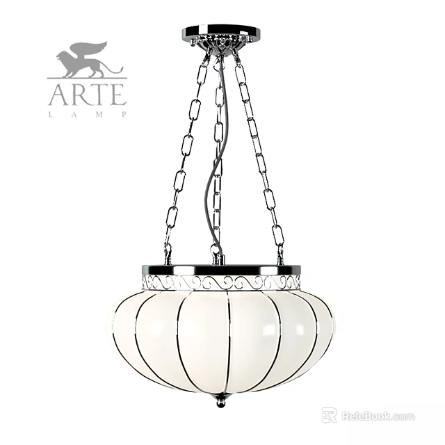White Glass Chandelier With Striped Design And Silver Chain Hanging Decorative Lighting Fixture 3d model 