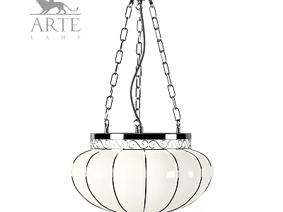 White Glass Chandelier With Striped Design And Silver Chain Hanging Decorative Lighting Fixture 3d model