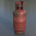 Red Old Rusty Gas Cylinder With Worn Surface And Metal Valve
