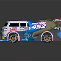 Blue and white modified race car with Project 452 WASCO NITTO logos and streamlined design