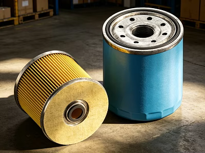 Industrial Equipment Machinery Filters Featuring Yellow Cartridge And Blue Casing For Industrial Use 3d model