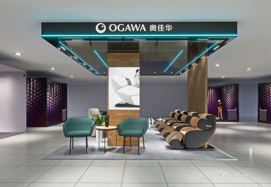 Modern Ogawa Specialty Store Interior With Comfortable Sofa And Lounge Chairs 3d model 