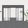 Modern Transparent Glass Double Doors With Metal Frame White Wall Grey Floor And Potted Plant