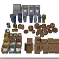 Various Types of Storage Containers Trash Bins and Cardboard Boxes for Organization