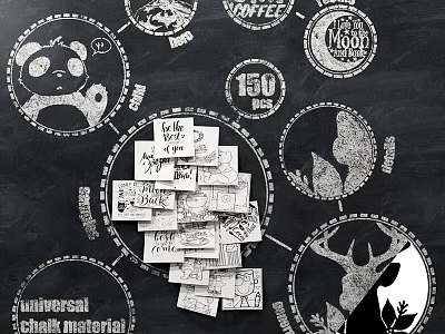 Chalkboard Art With Panda Moon Deer Head Notes 150 And Universal Chalk Material 3d model