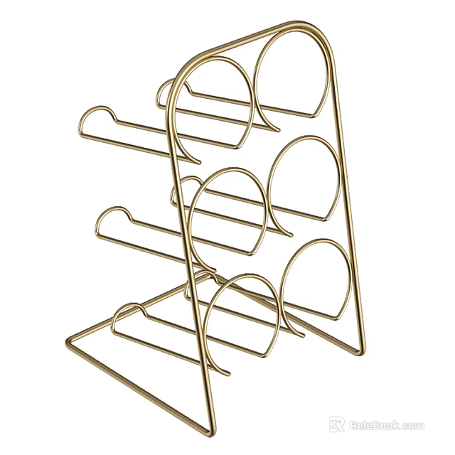 Gold Metal Kitchen Cup Storage Rack With Multiple Hooks And Curved Structure 3d model 